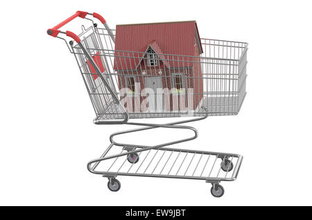 house in shopping cart isolated on white background Stock Photo