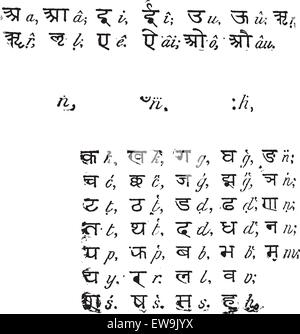 Sanskrit alphabet, vintage engraved illustration. Dictionary of words ...