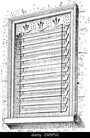 Jalousie window, vintage engraved illustration. Dictionary of words and things - Larive and Fleury - 1895. Stock Vector