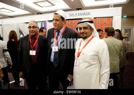 France, Paris, 'This is Bahrain' religious freedom delegation, exhibition and conference. (L ) Hassen Chalghoumi, Imam of the Drancy Mosque. 'This is Bahrain', delegation, a multi-faith group of Bahrainis and expatriates, set up to highlight religious tolerance in Bahrain and promote understanding between cultures and faiths, is the brainchild of the Bahrain Federation of Expatriate Associations (BFEA). Paris, FRANCE - 16/06/2015. Stock Photo