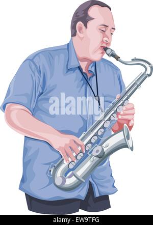 Vector illustration of man playing saxophone. Stock Vector