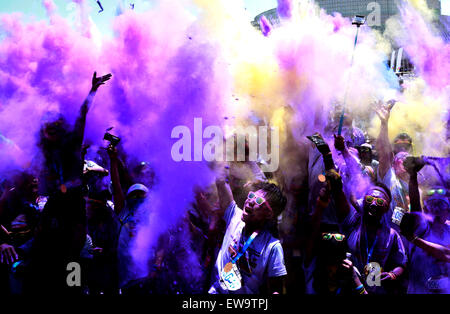 Beijing, China. 20th June, 2015. Runners take part in the 5km Color Run in Beijing, capital of China, June 20, 2015. Some 30,000 runners finished this year's Color Run event here Saturday. Credit:  Pan Xu/Xinhua/Alamy Live News Stock Photo