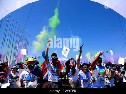 Beijing, China. 20th June, 2015. Runners take part in the 5km Color Run in Beijing, capital of China, June 20, 2015. Some 30,000 runners finished this year's Color Run event here Saturday. Credit:  Pan Xu/Xinhua/Alamy Live News Stock Photo