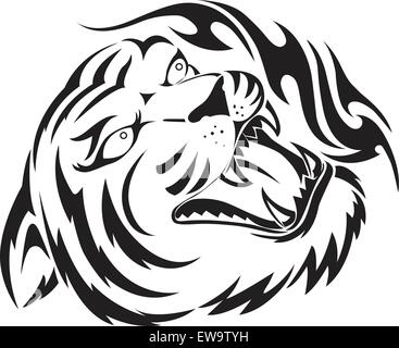 Roaring tiger tattoo design, vintage engraved illustration. Stock Vector