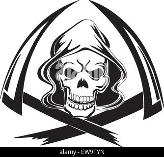 Tattoo design of a grim reaper with scythe, vintage engraved illustration. Stock Vector
