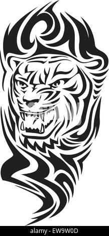 Roaring tiger tattoo design, vintage engraved illustration. Stock Vector