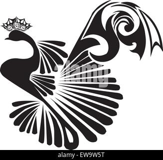 Tattoo design of a beautiful peacock, vintage engraved illustration. Stock Vector