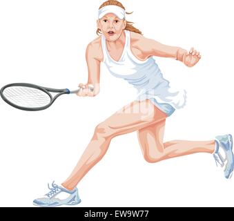 Vector illustration of female tennis player in action. Stock Vector