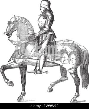 Knight on a horse vintage engraving Stock Vector