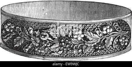 Old engraved illustration of flower design modern bracelet isolated on a white background. Industrial encyclopedia E.-O. Lami - 1875. Stock Vector