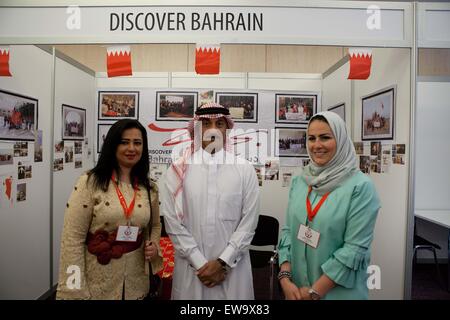 France, Paris, 'This is Bahrain' religious freedom delegation, exhibition and conference. 'This is Bahrain', delegation, a multi-faith group of Bahrainis and expatriates, set up to highlight religious tolerance in Bahrain and promote understanding between cultures and faiths, is the brainchild of the Bahrain Federation of Expatriate Associations (BFEA). Paris, FRANCE - 16/06/2015. Stock Photo