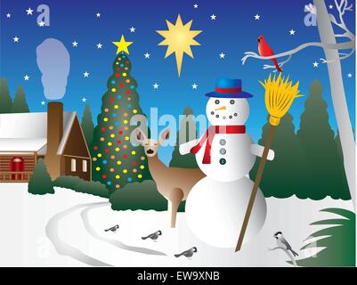 Snowman in Christmas scene Stock Vector