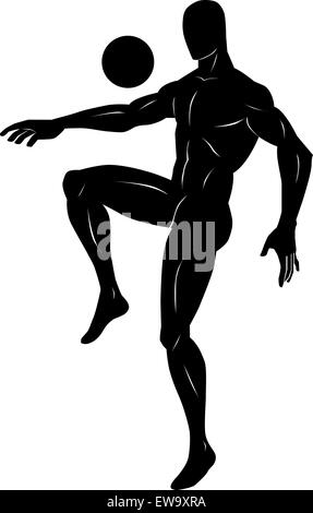 Soccer, Black Silhouette of a Man, Juggling a Ball, vector illustration Stock Vector