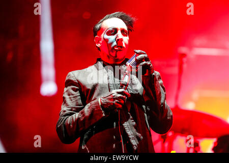 Marilyn Manson performs as part of the 2015 Carolina Rebellion festival at the Charlotte Motor Speedway in Charlotte, NC. Stock Photo