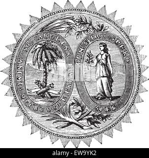 Great seal or hallmark of South Carolina vintage engraving. Old engraved illustration of the Great seal of South Carolina. Stock Vector