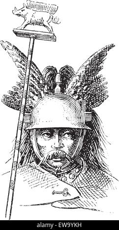 Norman helmet or galea vintage engraving. Old engraved illustration of Norman helmet. Stock Vector