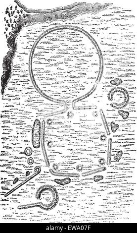 Chillicothe Earthworks in Chillicothe, Ohio, USA, vintage engraving. Old engraved illustration of Chillicothe Earthworks. Stock Vector