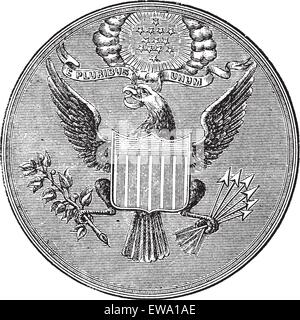 Great Seal of the United States of North America, vintage engraved illustration. Trousset encyclopedia (1886 - 1891). Stock Vector