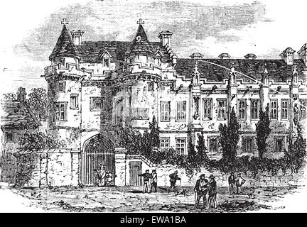 Falkland Palace in Fife, Scotland, United Kingdom, during the 1890s, vintage engraving. Old engraved illustration of Falkland Palace. Stock Vector