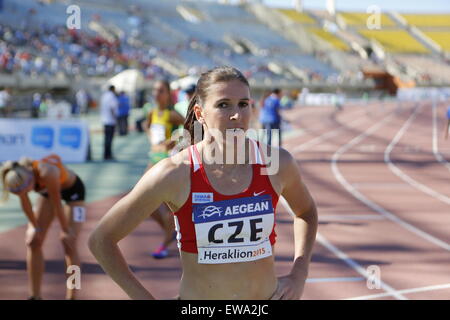 Heraklion, Greece. 20th June, 2015. Czech 400 metres hurdles runner Zuzana Hejnová, the winner oft the second heat is pictured after the race at the 2015 European Athletics Team Championships 1st League. The first day of the 2015 European Athletics Team Championships First League saw 21 events with 1 athlete from each of the 12 participating countries taking place in the Pankrition Stadium in Heraklion on Crete. © Michael Debets/Pacific Press/Alamy Live News Stock Photo