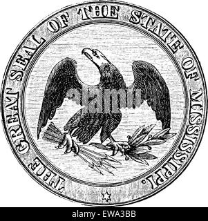 Seal of the State of Mississippi, vintage engraved illustration. Trousset encyclopedia (1886 - 1891). Stock Vector