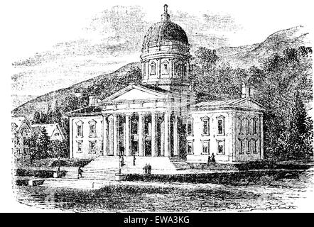 The State Capitol Building in Montpelier, Vermont, vintage engraved illustration. Trousset encyclopedia (1886 - 1891). Stock Vector