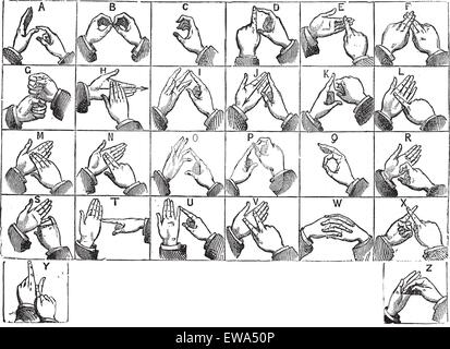 Two handed Alphabet is the sign language alphabet, vintage line drawing ...