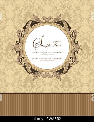 Vintage invitation card with ornate elegant retro abstract floral design, light brown and chocolate brown flowers and leaves Stock Vector