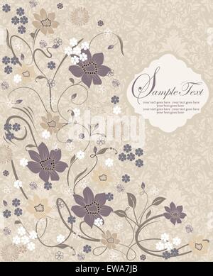 Vintage invitation card with ornate elegant retro abstract floral design, multi-colored flowers and leaves Stock Vector