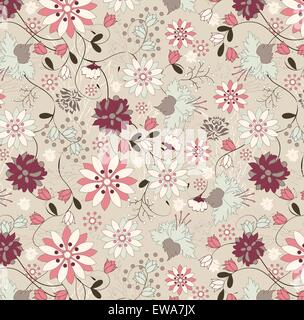 Vintage background with ornate elegant retro abstract floral design, multi-colored flowers and leaves Stock Vector