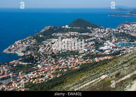 view from cable car over western dubrovnik, croatia Stock Photo