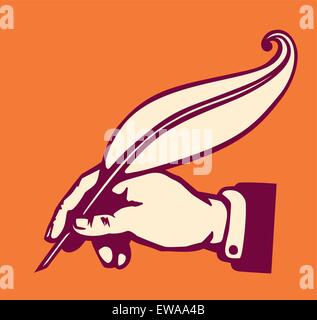 vintage hand holding feather pen quill writing vector Stock Vector