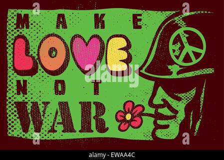 Make love not war, 68 summer of love, sixties anti-war inspiring poster design Stock Vector