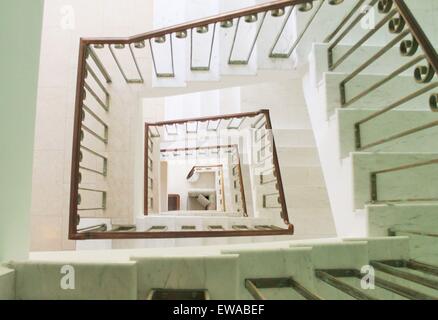 Spiral square stairs viewed from above Stock Photo
