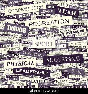 SPORT. Seamless pattern. Concept related words in tag cloud. Conceptual info-text graphic. Word collage. Stock Vector