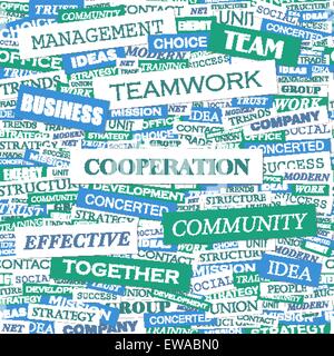 COOPERATION. Word cloud concept illustration. Wordcloud collage. Stock Vector
