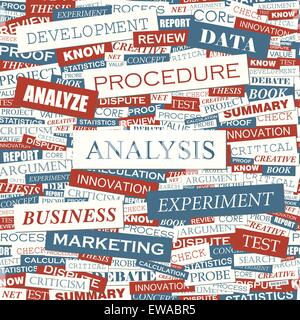 ANALYSIS. Seamless pattern. Concept related words in tag cloud. Conceptual info-text graphic. Word collage. Stock Vector