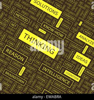 THINKING. Word cloud illustration. Tag cloud concept collage. Stock Vector