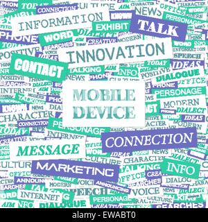 MOBILE DEVICE. Background concept wordcloud illustration. Print concept word cloud. Graphic collage. Stock Vector