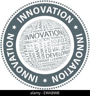 INNOVATION. Word cloud illustration. Tag cloud concept collage. Stock Vector