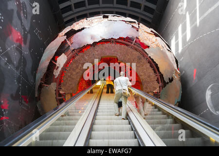Escalator at the side entrance of the Science Museum of London. Stock Photo