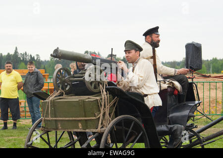 RUSSIA, CHERNOGOLOVKA - MAY 17: Kornilovs hiking squad passing by on History reenactment of battle of Civil War in 1914-1919 on May 17, 2014, Russia Stock Photo