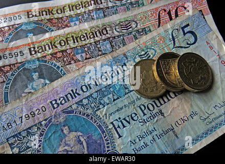 Northern Irish £5, £10 notes and pound coins, legal tender from the Bank Of Ireland  Belfast