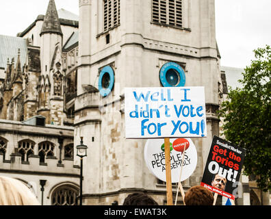 A sign at the anti-austerity march in London, June 2015 Stock Photo