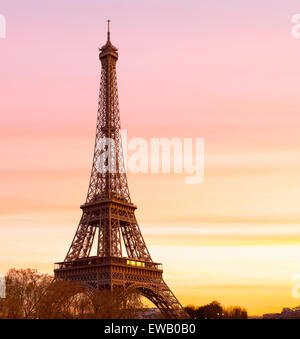 The Eiffel Tower at Sunset with space on the right for copy space Stock Photo