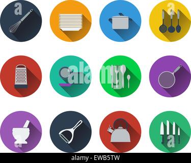 Set of kitchen utensil icons in flat design. EPS 10 vector illustration with transparency. Stock Vector