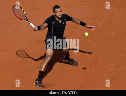 Jo-Wilfried Tsonga (FRA) in action at the French Open 2015 Stock Photo