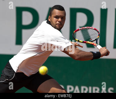 Jo-Wilfried Tsonga (FRA) in action at the French Open 2015. Stock Photo