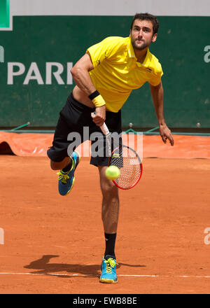 Marin Cilic (CRO)  in action at the French Open 2015 Stock Photo