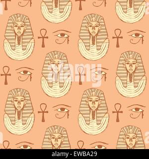 Sketch Egyptian symbols in vintage style, vector seamless pattern Stock Vector